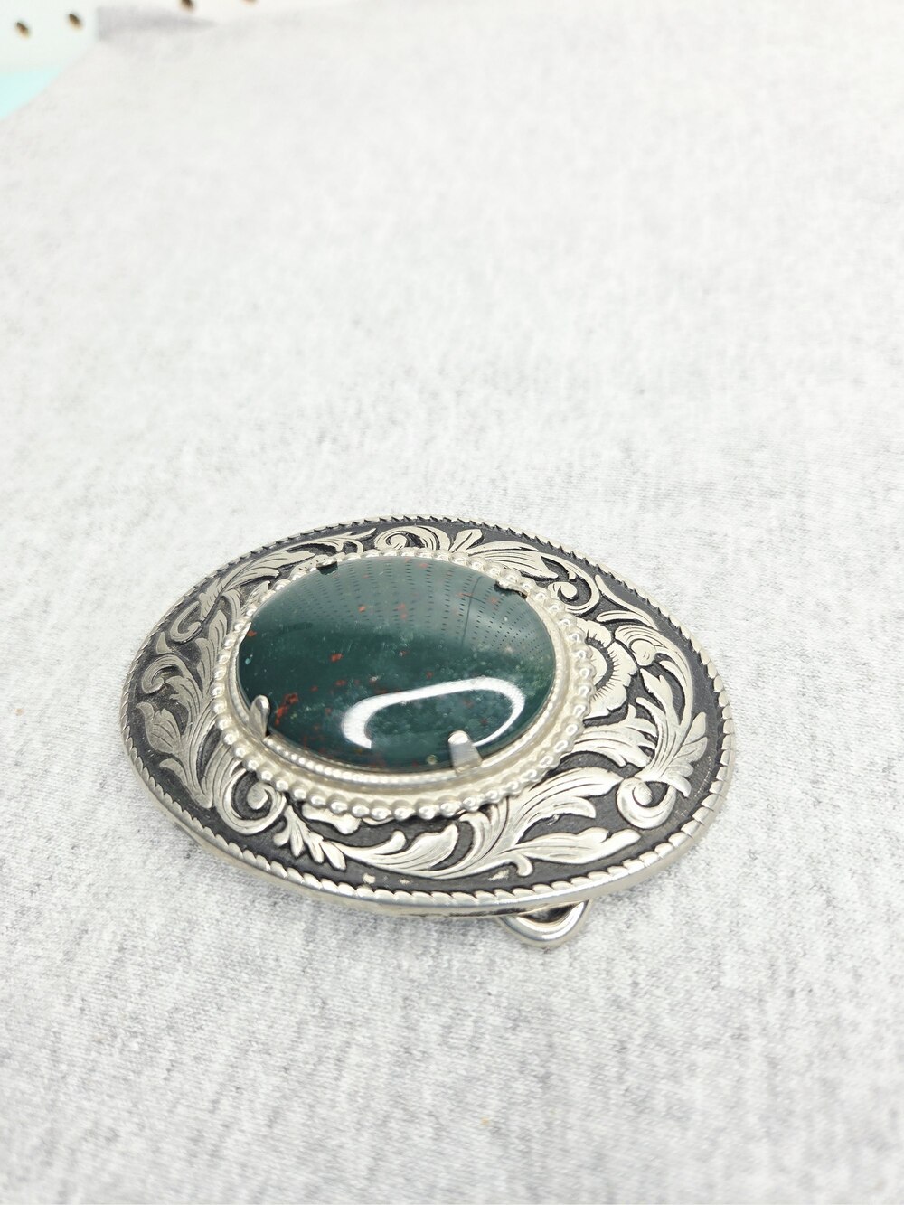 Vintage Bloodstone Cabochon Oval Western Belt Buckle